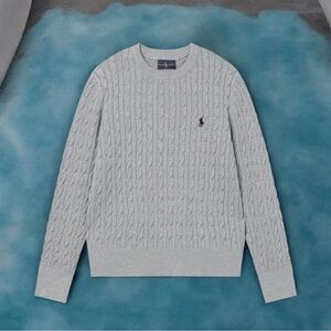 Ralph Lauren Light Gray Cable Knit Crewneck Sweater